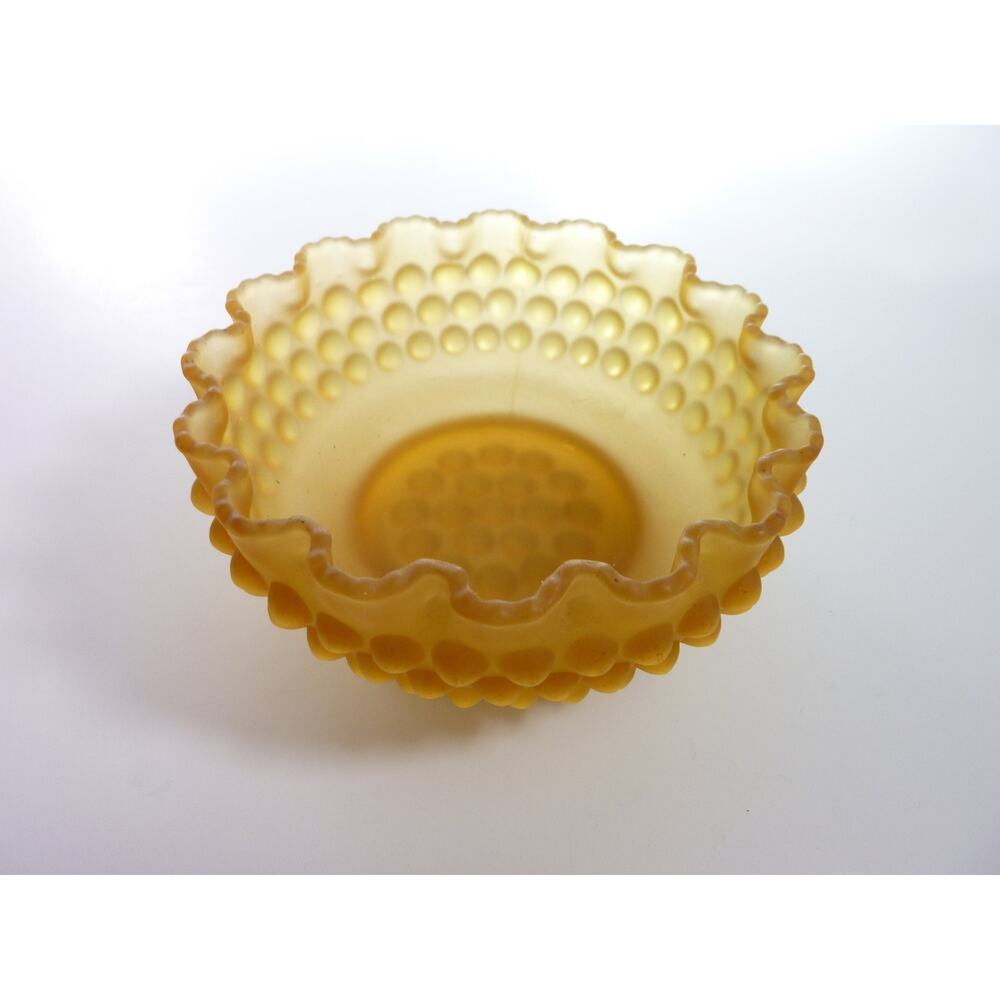 Vintage Frosted Yellow Bowl Small Scalloped Dish Brownish Amber Candy Nut